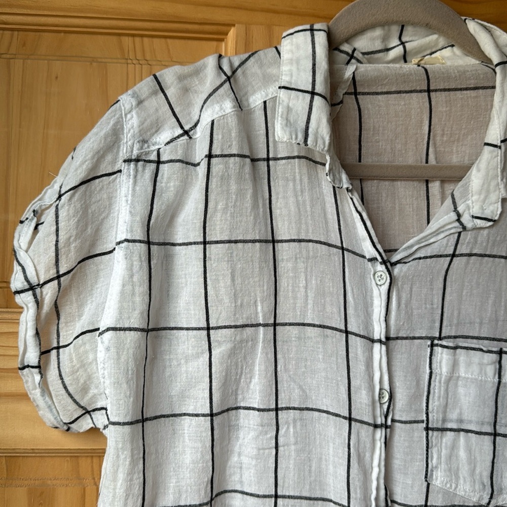 Cyn jin checker grid sheer button down shirt